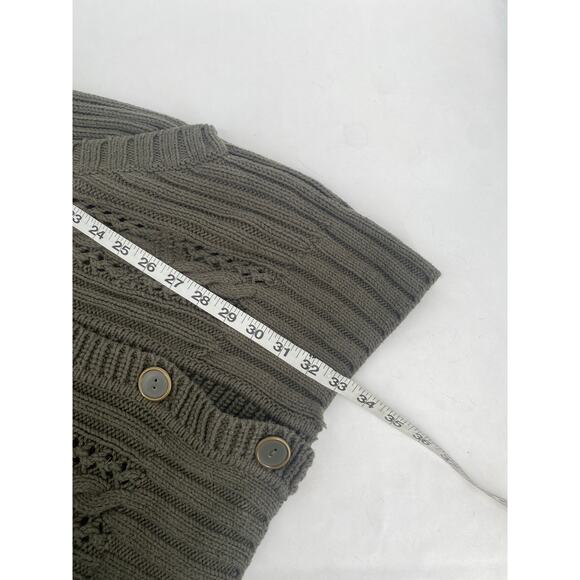 DKNY Long Olive Green Button Up Sweater Short Sleeve Collared Pockets Medium - Picture 9 of 9